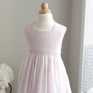 Strasburg Dress Pink Hand Smocked Embroidery 100% Cotton Sleeveless RARE FIND